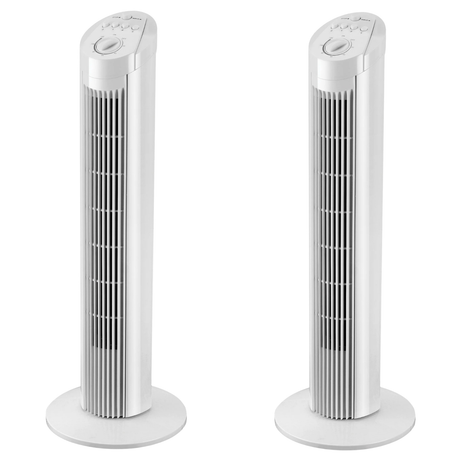 2x Sheffield 74cm Tower Oscillating Fan w/ 3-Speeds & Timer - White