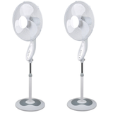 2x Sheffield Height Adjustable Pedestal Oscillating Fan w/ Remote Control - White (Self Standing)