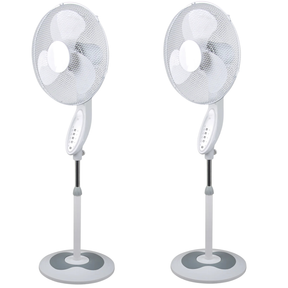 2x Sheffield Height Adjustable Pedestal Oscillating Fan w/ Remote Control - White (Self Standing)