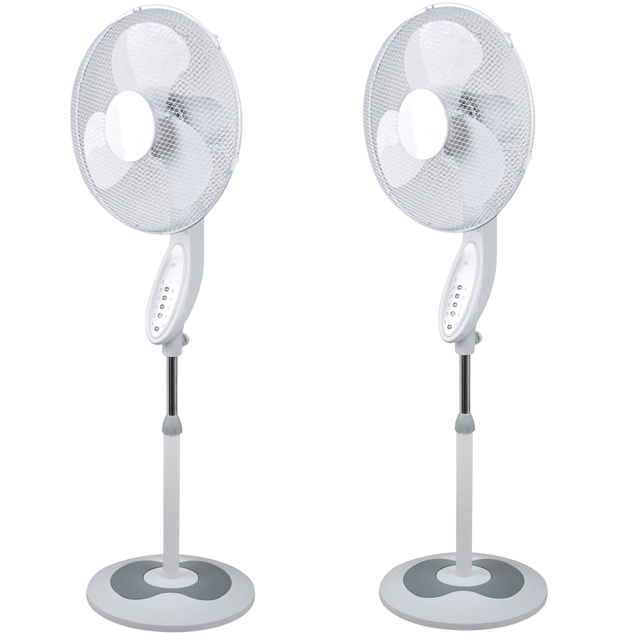 2x Sheffield Height Adjustable Pedestal Oscillating Fan w/ Remote Control - White (Self Standing)