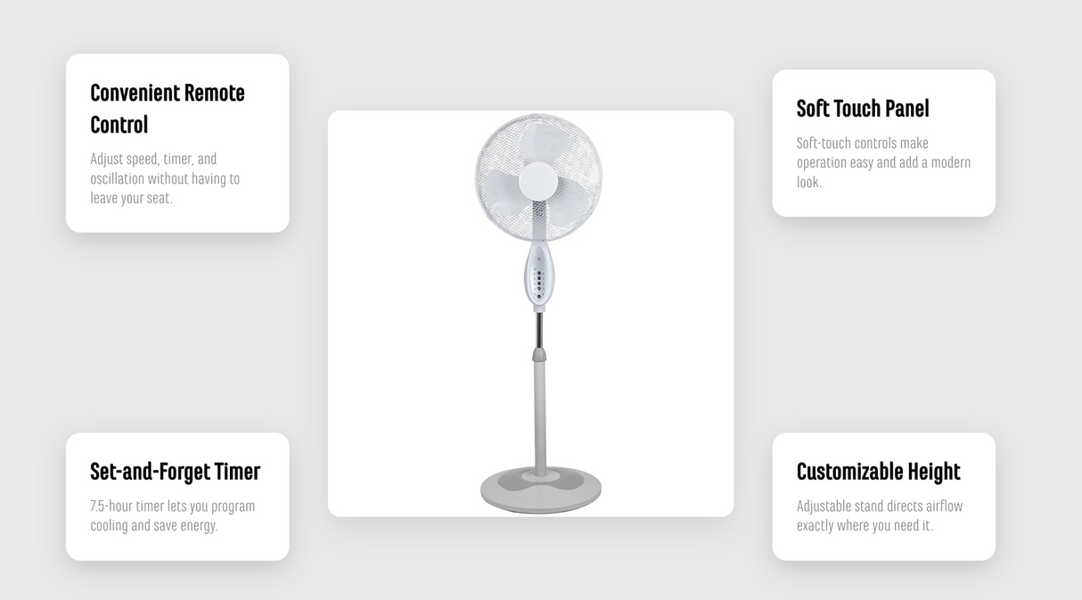 Sheffield Height Adjustable Pedestal Oscillating Fan w/ Remote Control - White (Self Standing)