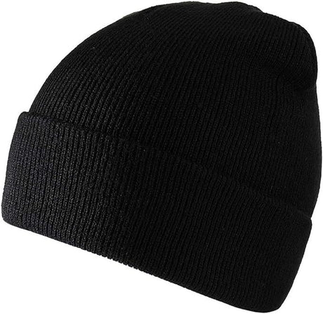 3x Black Plain Beanie Bulk Pack - Unisex Warm Winter Knit Hat (One Size)