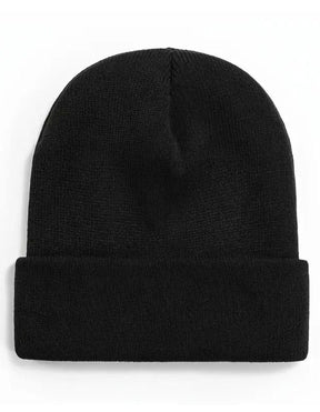 Plain Black Beanie - Unisex Warm Winter Knit Hat (One Size)