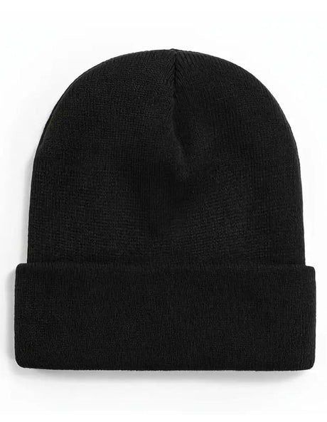 3x Black Plain Beanie Bulk Pack - Unisex Warm Winter Knit Hat (One Size)