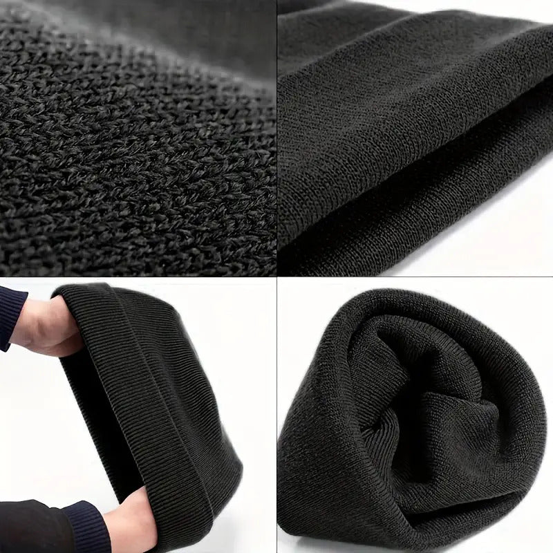 3x Black Plain Beanie Bulk Pack - Unisex Warm Winter Knit Hat (One Size)