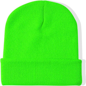 Plain Fluro Green Beanie - Unisex Warm Winter Knit Hat (One Size)