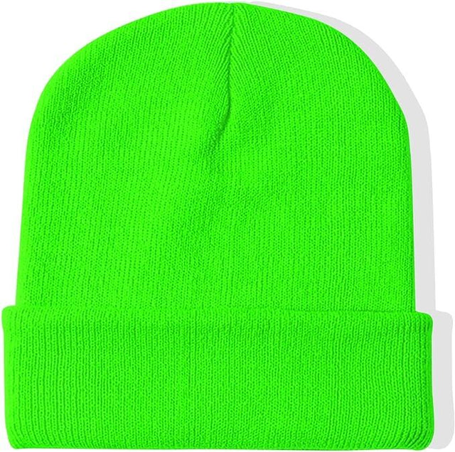 Plain Fluro Green Beanie - Unisex Warm Winter Knit Hat (One Size)