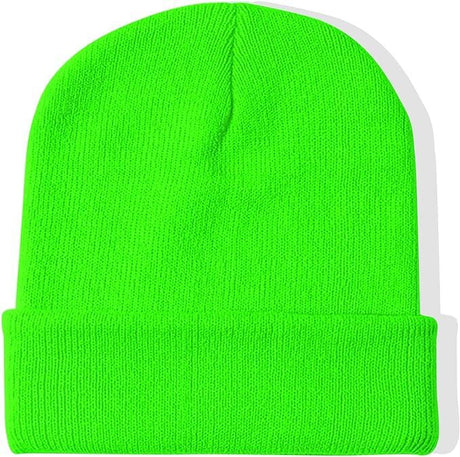 Fluro Green Plain Beanie - Unisex Warm Winter Knit Hat (One Size)