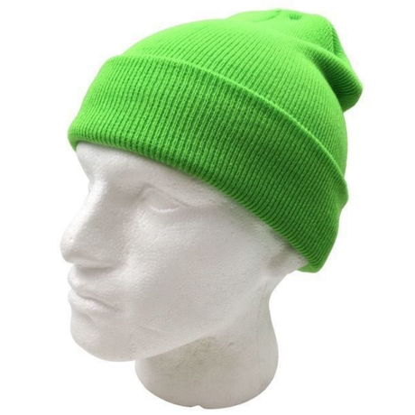 Fluro Green Plain Beanie - Unisex Warm Winter Knit Hat (One Size)