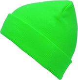 Plain Fluro Green Beanie - Unisex Warm Winter Knit Hat (One Size)