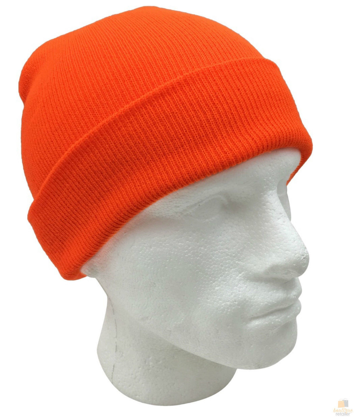 Fluro Orange Plain Beanie - Unisex Warm Winter Knit Hat (One Size)