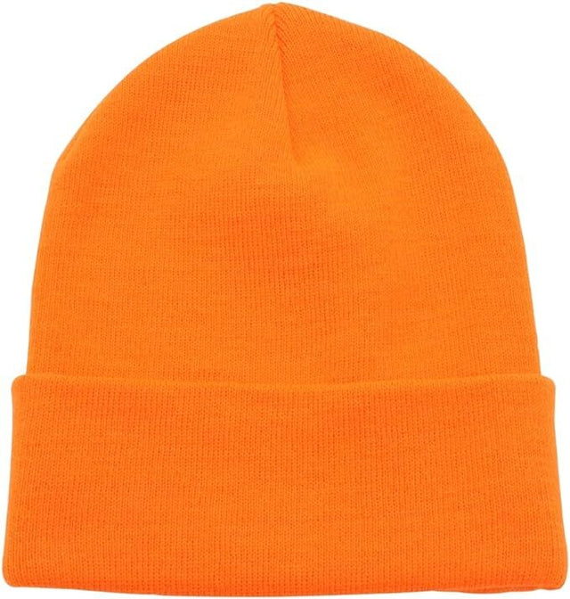 Fluro Orange Plain Beanie - Unisex Warm Winter Knit Hat (One Size)