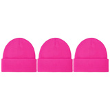 3x Fluro Pink Plain Beanie Bulk Pack - Unisex Warm Winter Knit Hat (One Size)