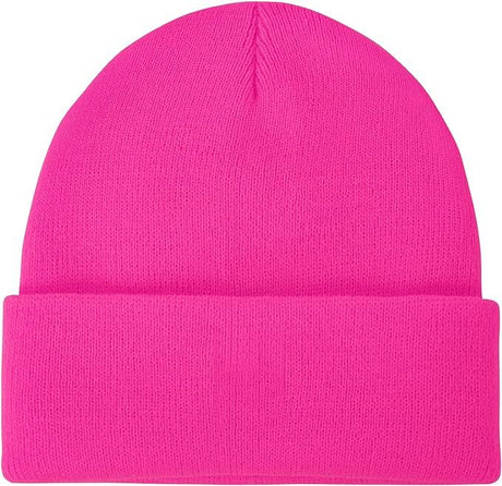3x Fluro Pink Plain Beanie Bulk Pack - Unisex Warm Winter Knit Hat (One Size)