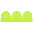 3x Fluro Yellow Plain Beanie Bulk Pack - Unisex Warm Winter Knit Hat (One Size)