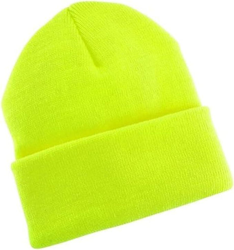 3x Fluro Yellow Plain Beanie Bulk Pack - Unisex Warm Winter Knit Hat (One Size)