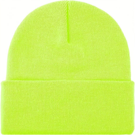 Fluro Yellow Plain Beanie - Unisex Warm Winter Knit Hat (One Size)
