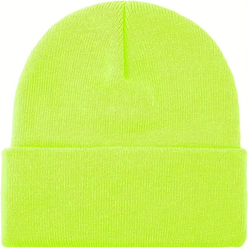 3x Fluro Yellow Plain Beanie Bulk Pack - Unisex Warm Winter Knit Hat (One Size)