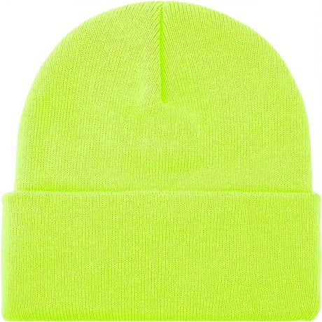 3x Fluro Yellow Plain Beanie Bulk Pack - Unisex Warm Winter Knit Hat (One Size)