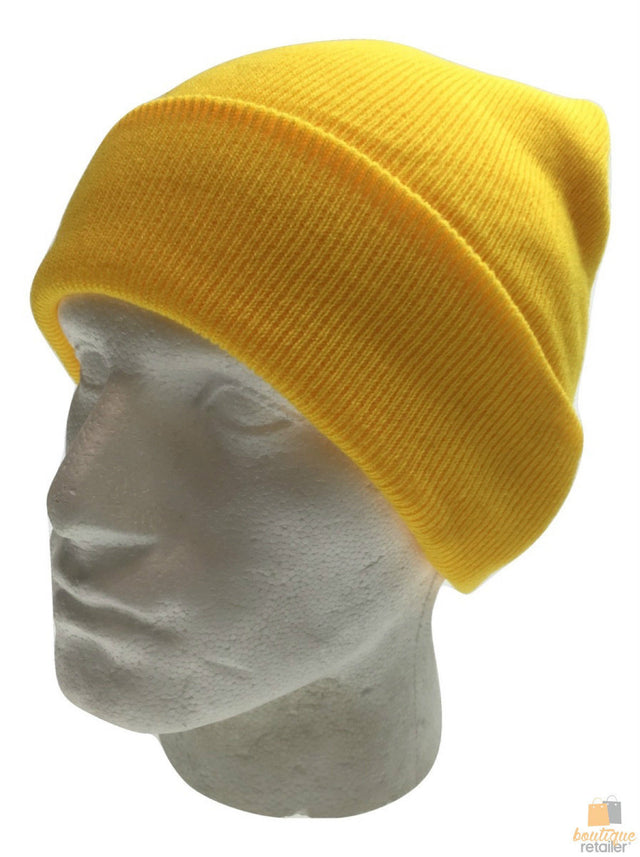 Plain Yellow Beanie - Unisex Warm Winter Knit Hat (One Size)
