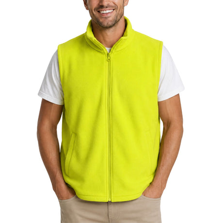 Hi Vis Full Zip Polar Fleece Safety Vest - Fluro Yellow (UPF 50+ Workwear)