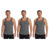 3x Mens 100% Cotton Plain Singlet Tank Top Pack - Grey (Basic Slim Gym Top)