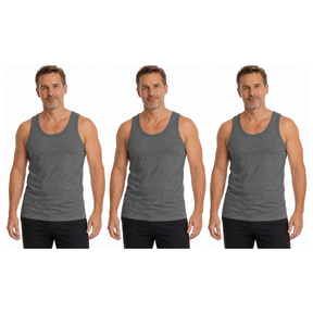 3x Mens 100% Cotton Plain Singlet Tank Top Pack - Grey (Basic Slim Gym Top)