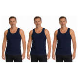 3x Mens 100% Cotton Plain Singlet Tank Top Pack - Navy Blue (Basic Slim Gym Top)