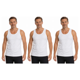 3x Mens 100% Cotton Plain Singlet Tank Top Pack - White (Basic Slim Gym Top)