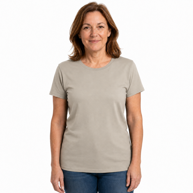Womens 100% Cotton Plain Short Sleeve T-Shirt - Light Camel (Basic Ladies Top)
