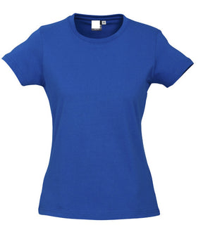 Womens 100% Cotton Plain T-Shirt (Short Sleeve Basic Ladies Top Blank Tee) - Mezze Blue