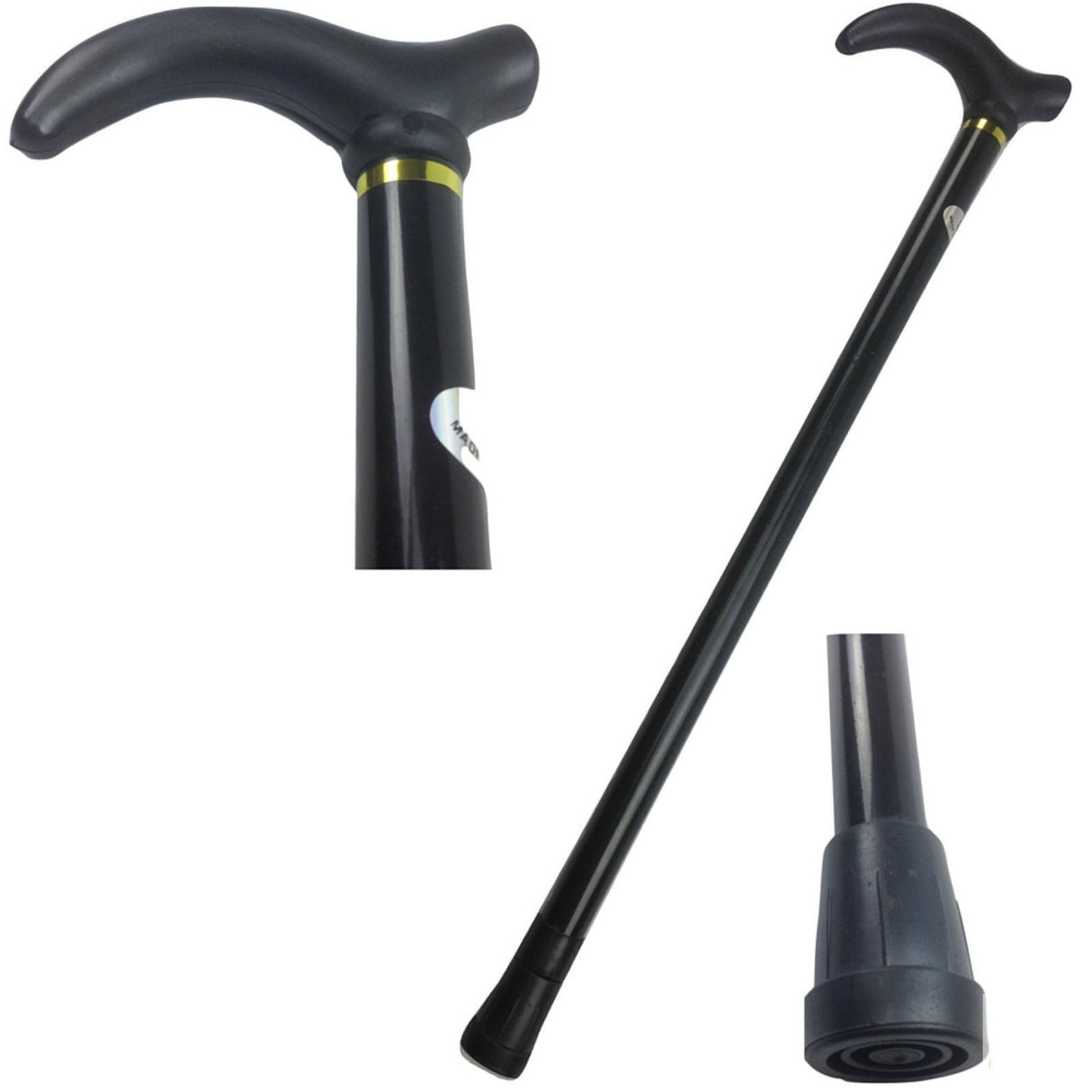 Metal WALKING STICK Travel Extendable Pole Compact Adjustable Lightweight - Black
