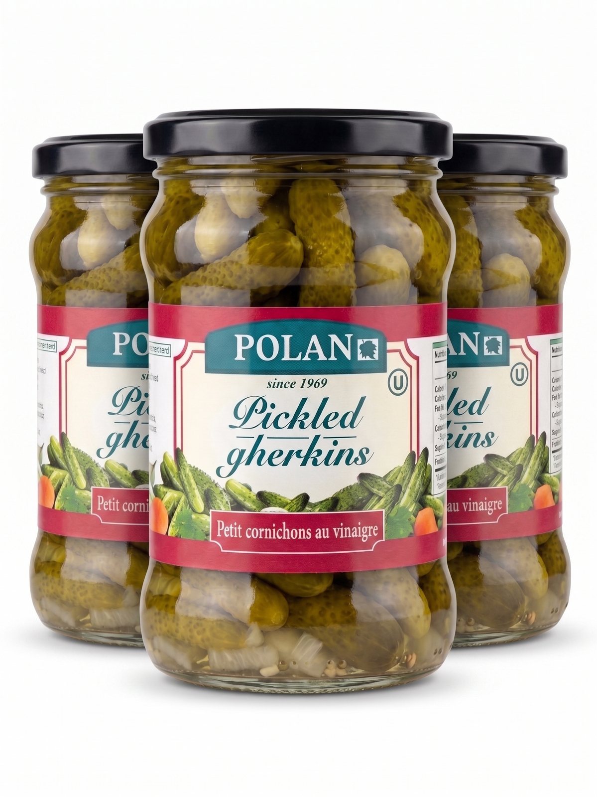 3x 280g Polan Pickled Cucumbers Gherkins (Cornichons in Vinegar) in Glass Jar - Product of Poland