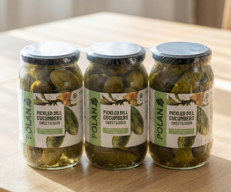 3x 860g (2.58kg) Polan Pickled Dill Cucumbers Sweet & Sour in Glass Jar - Product of Poland