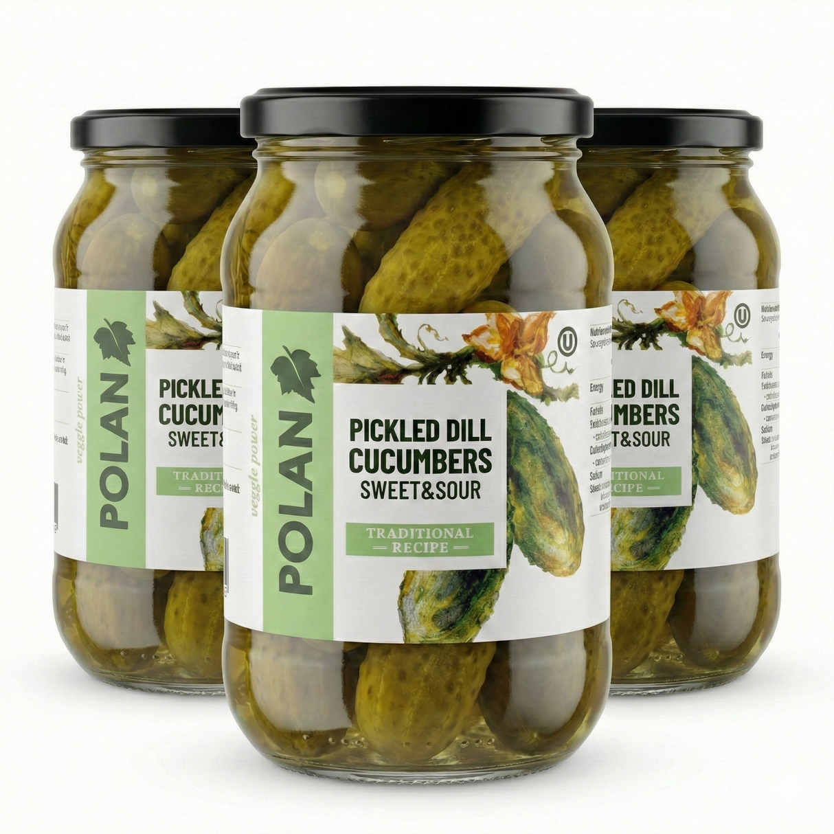 3x 860g (2.58kg) Polan Pickled Dill Cucumbers Sweet & Sour in Glass Jar - Product of Poland