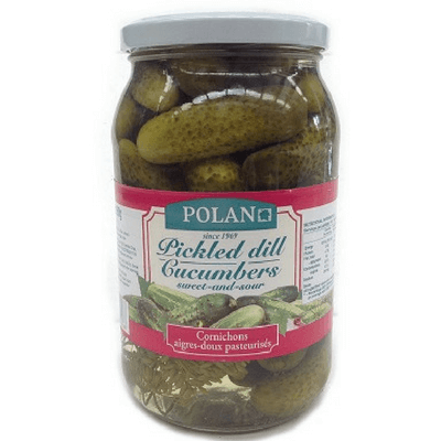 860g Polan Pickled Dill Cucumbers Sweet & Sour in Glass Jar Gherkins - Product of Poland