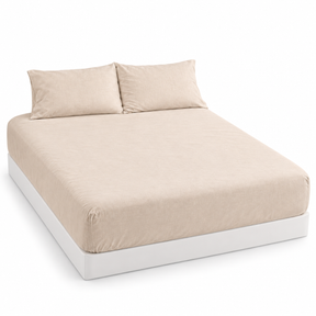 100% Egyptian Flannelette Cotton Queen Fitted Sheet Set & Pillow Cases in Beige