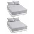 2x 100% Egyptian Flannelette Cotton King Fitted Sheet Set & Pillow Cases Pack - Plain Grey