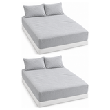 2x 100% Egyptian Flannelette Cotton King Fitted Sheet Set & Pillow Cases Pack - Plain Grey
