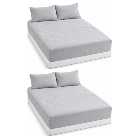 2x 100% Egyptian Flannelette Cotton King Fitted Sheet Set & Pillow Cases Pack - Plain Grey