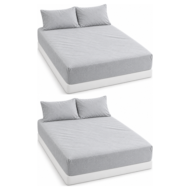2x 100% Egyptian Flannelette Cotton King Fitted Sheet Set & Pillow Cases Pack - Plain Grey
