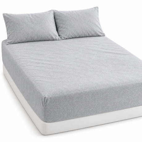 100% Egyptian Flannelette Cotton Queen Fitted Sheet Set & Pillow Cases - Plain Grey
