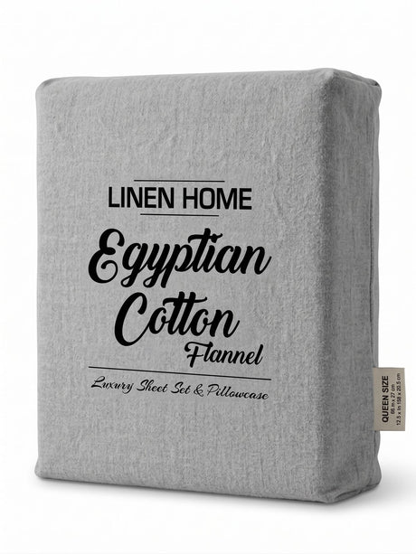 100% Egyptian Flannelette Cotton Queen Fitted Sheet Set & Pillow Cases - Plain Grey