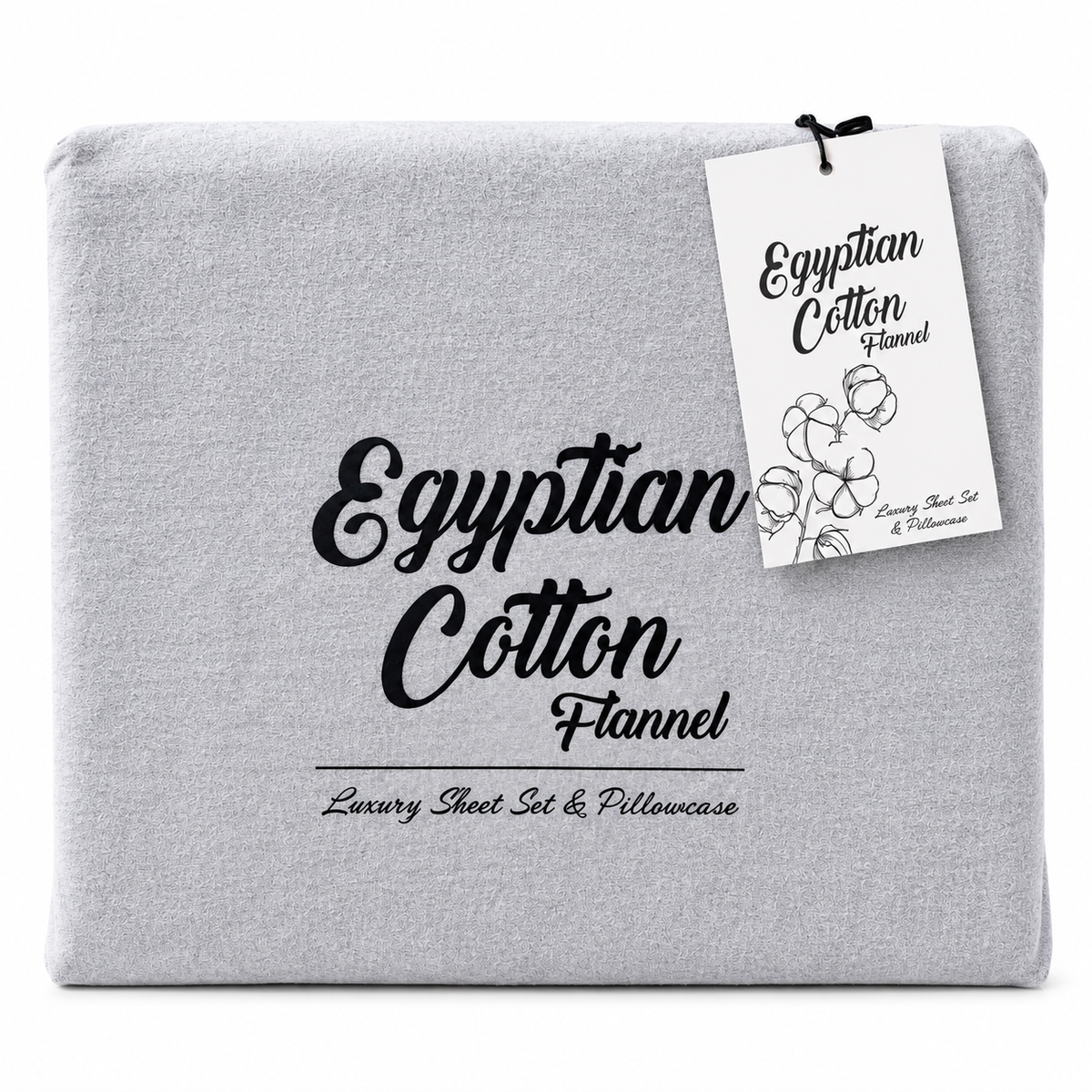 2x 100% Egyptian Flannelette Cotton Queen Fitted Sheet Set & Pillow Cases Pack - Plain Grey