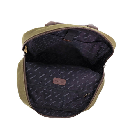 POLICE Wings Mens Canvas Backpack Bag with Laptop Computer Sleeve in Dark Olive