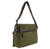 POLICE Wings Canvas Mens Messenger Business Bag w/ Laptop Computer Section in Dark Olive