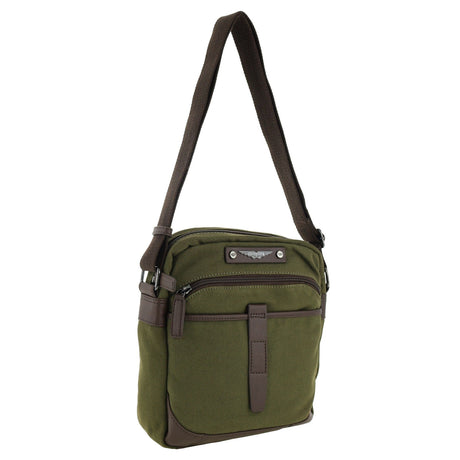 POLICE Wings Mens Canvas Crossbody Bag in Dark Olive
