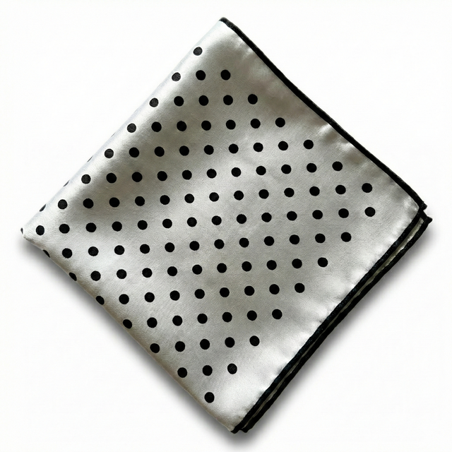 Formalaties Luxury Satin Silver/Black Pocket Square (Polka Dot Handkerchief)