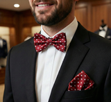 Formalaties Luxury Satin Polka Dot Hank Pocket Square & Bow Tie in Red/White