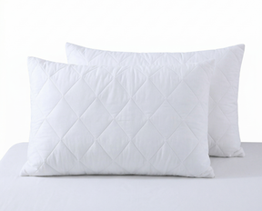 2x White Quilted Cotton Pillow Protector - Breathable Slip Case - 48x74cm